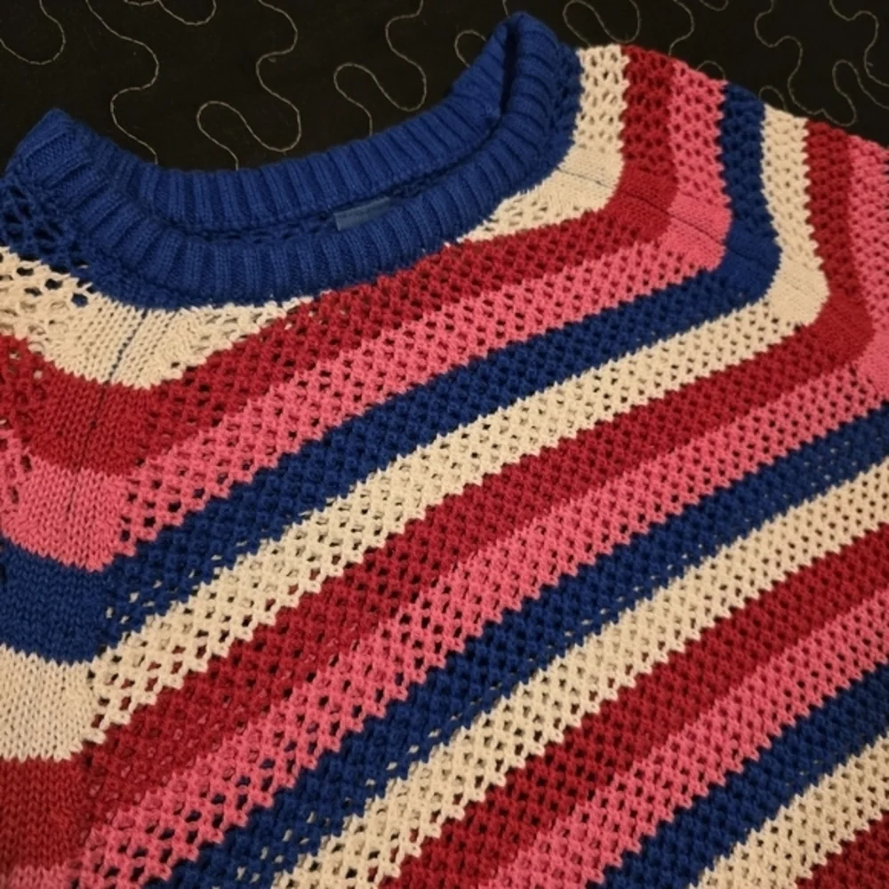 Old Navy Girl's Striped‎ Crochet Knit Sweater Americana NWOT Size 10/12 Large